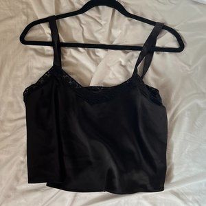 Black Satin Lace Crop Top